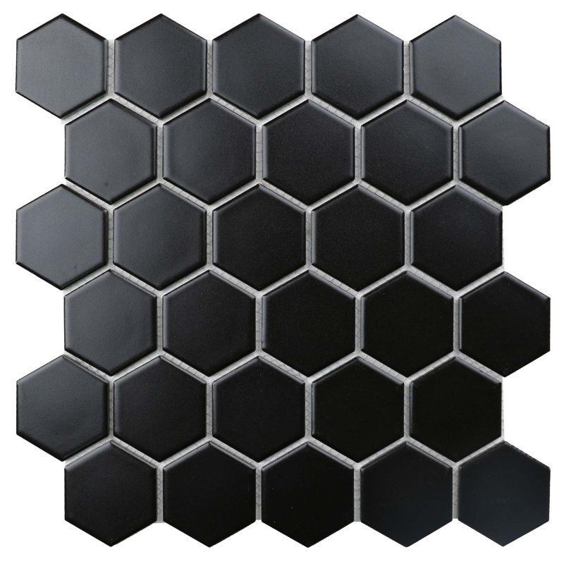 Perfection 2" x 2" Straight Edge Porcelain Mosaic Sheet Floor Use Tile, Black