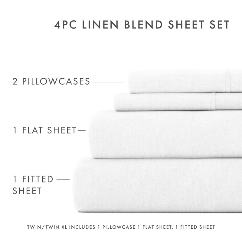 Ensemble de draps en lin luxueux et respirant, Blanc, Ensemble de draps pour grand lit + un drap-housse 