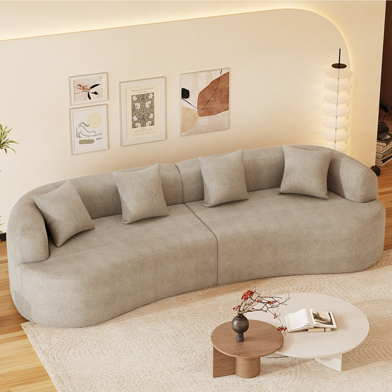 130'' Curved Sofa Compression Foam Couch, Light Brown, 24.8” H x 130.7” W x 40.16” D, 4