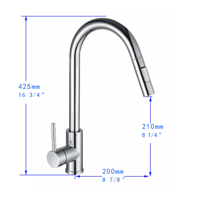Single Handle Pull Down Sprayer Kitchen Faucet, SIlver