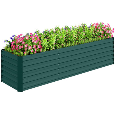 Ensemble de jardin surélevé galvanisé 8 x 2 x 2 pi, jardinière surélevée en métal avec bordure de sécurité, grand lit surélevé pour faire pousser des fleurs, des herbes et des légumes, blanc crème