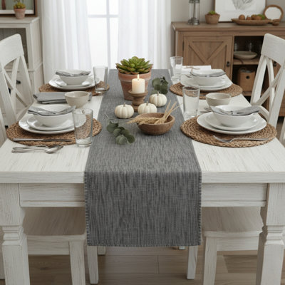 Cotton Table Runner With Decorative Stitched Edges, Dresser Scarf, Furniture Top Cover