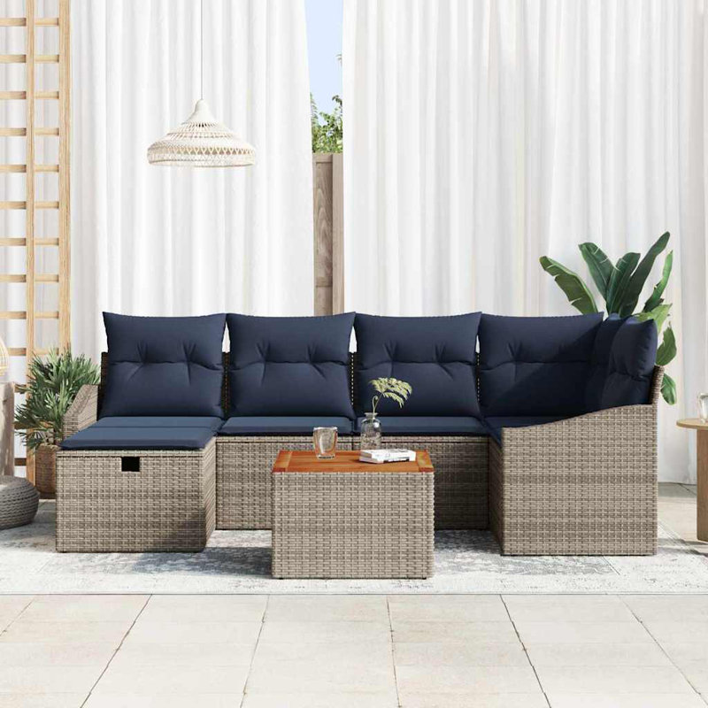 Ensemble de canapé de jardin avec coussin 7 pièces vidaXL, Coussin bleu marine / structure grise