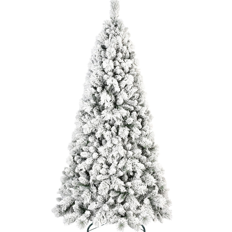 Arbre de Noël floqué de 5 pi avec 518 pointes et branches à aiguille dure, configuration à charnières à installation rapide pour les salles de jeux, support en métal, espaces saisonniers, espaces de rangement fixes, décor