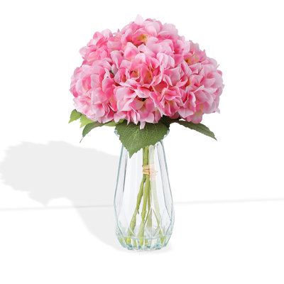 Fleurs d'hortensia artificielles avec vase en verre et eau artificielle Real Touch