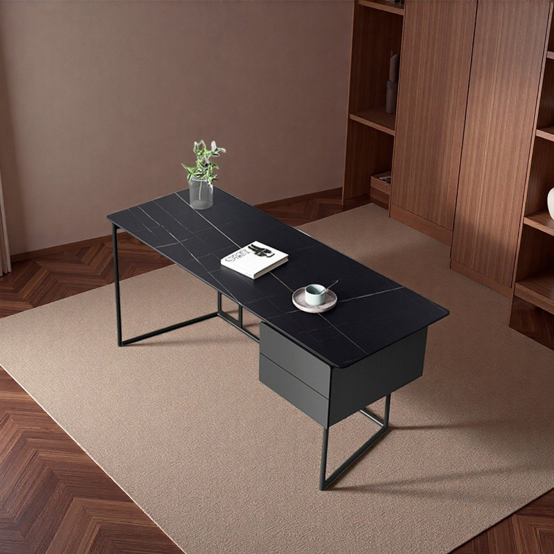 Bureau en pierre frittée de qualité supérieure, Noir, H 29,53 po x l 47,24 po x P 23,62 po