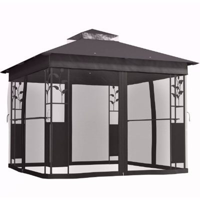 Double Roof Patio Gazebo,Outdoor Gazebo With Shelves And Netting,For Lawn, Backyard And Deck