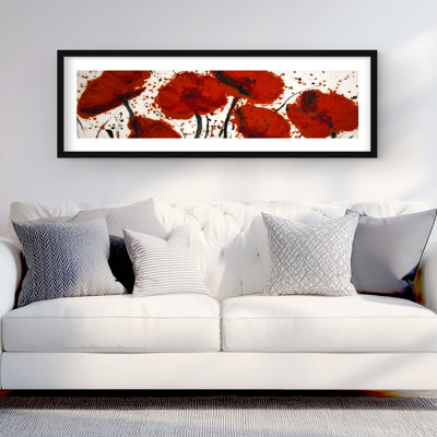 «Abstract Paint Splash Red Flowers», reproduction botanique encadrée