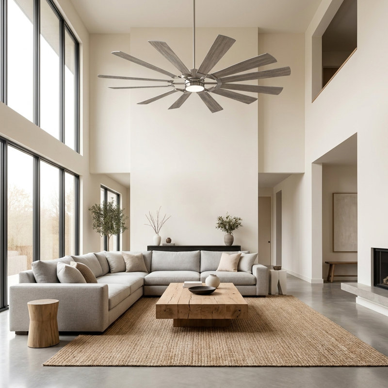 72 Inch Massive Windmill Ceiling Fan with Light, 12-Blade Industrial Fan, High CFM Powerful Airflow, Quiet DC Motor, Remote Control, 6-Speed Reversible, Dimmable 3CCT LED with Memory Function