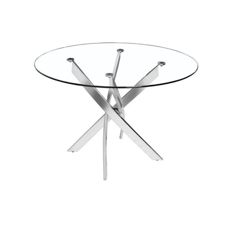 Contemporary Square Clear Dining Tempered Glass Table with Stainless Steel Legs, 29.5" H x 84" L x 48" D