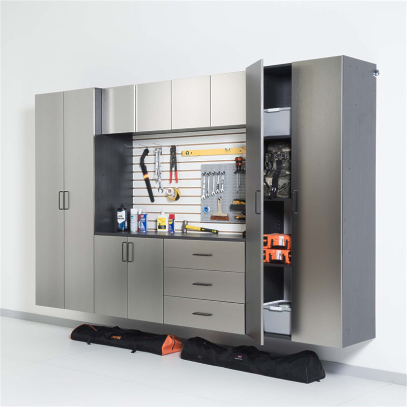 Ensemble d'armoires de garage Astro Series avec tiroirs à fermeture en douceur, finition résistante à la chaleur et tablettes réglables pour un rangement ultime
