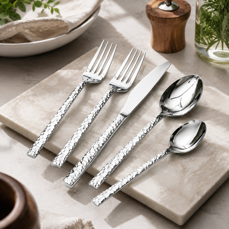 60 Piece Hammered Silverware Set