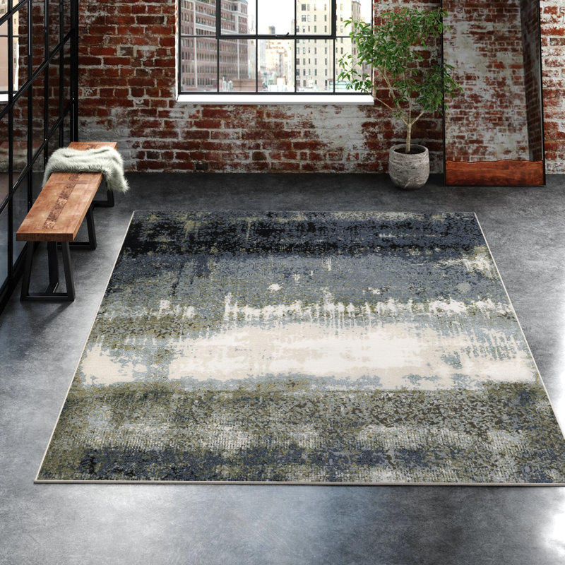 Tapis abstrait bleu / vert Belinda, Rectangle 6 pi 7 po x 9 pi 6 po