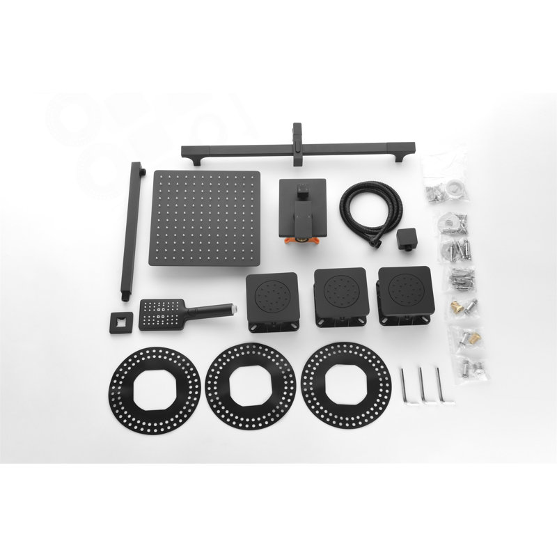 Shower System With Shower Head, Hand Shower, Slide Bar, Bodysprays, Shower Arm, Hose, Valve Trim, And Lever Handles