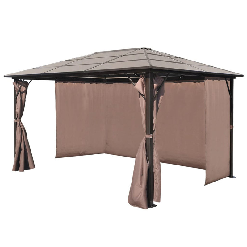 Pavillon de jardin en aluminium avec rideau, Brun, 157,5 po x 118,1 po