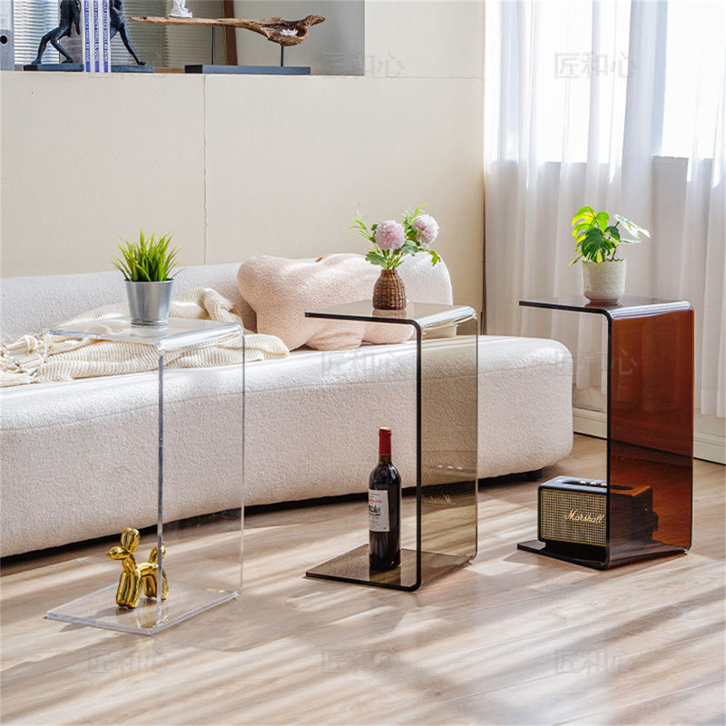 C-type Simple And Luxurious End Table，Transparent, Brown