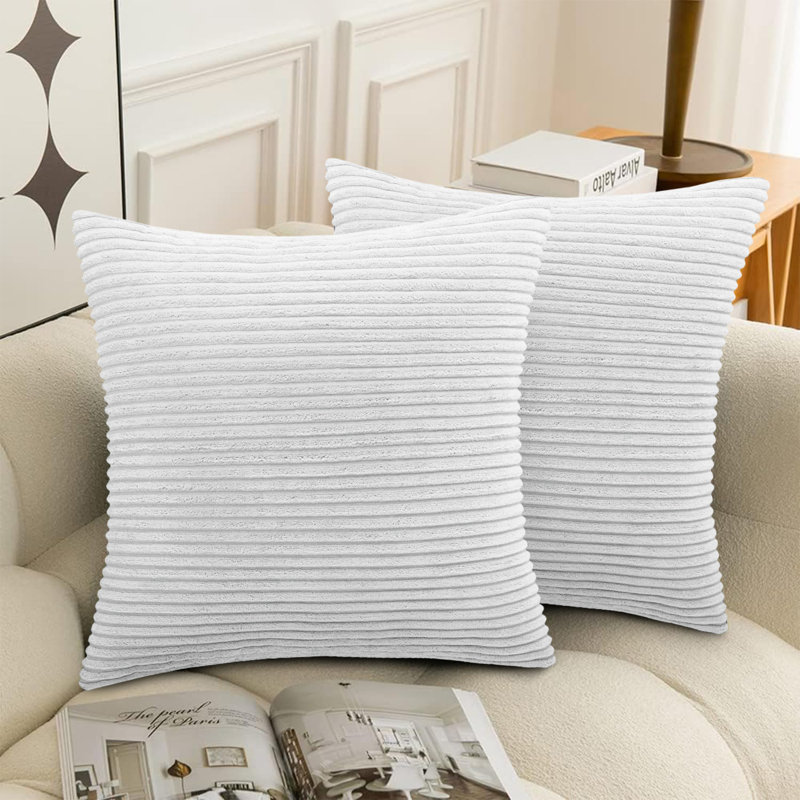 Striped Crushed Velvet Cushion Cover (Set Of 2) , White
