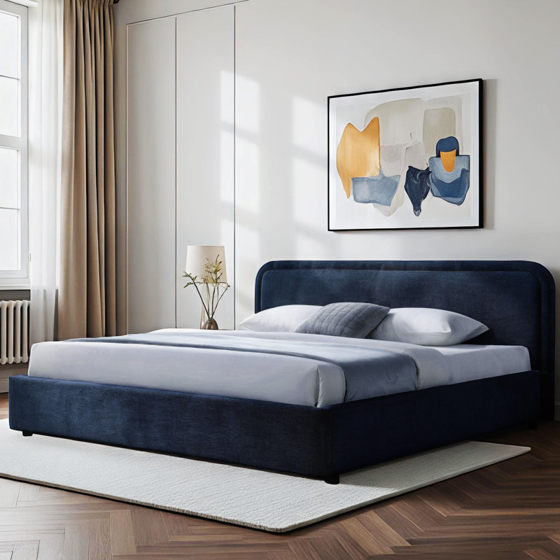 Condie Upholstered Platform Bed, King, Blue