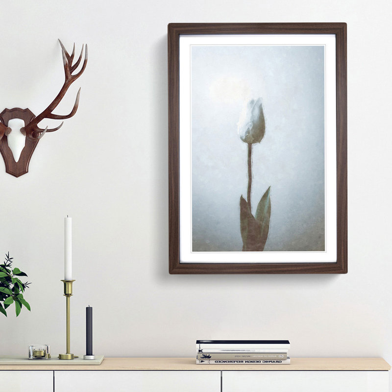 Solitary White Tulip in Abstract - Framed Print, 36cm H x 27cm W x 2cm D, Walnut Framed