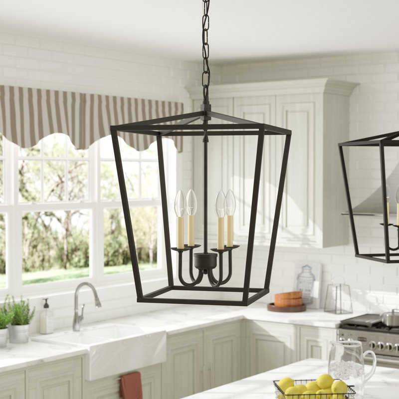 Finnick 4-Light Dimmable Iron Geometric Lantern Chandelier, Black