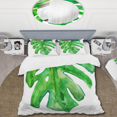 Tropical Leaf Of Monstera I - Ensemble de housse de couette Farmhouse - Microfibre de polyester