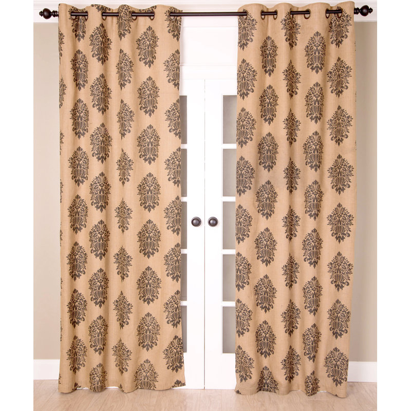  Toile Burlap Cotton Light Filtering Grommet Curtain with Cotton Lining for Bedroom, 51" W x 84" L, Natural/Black