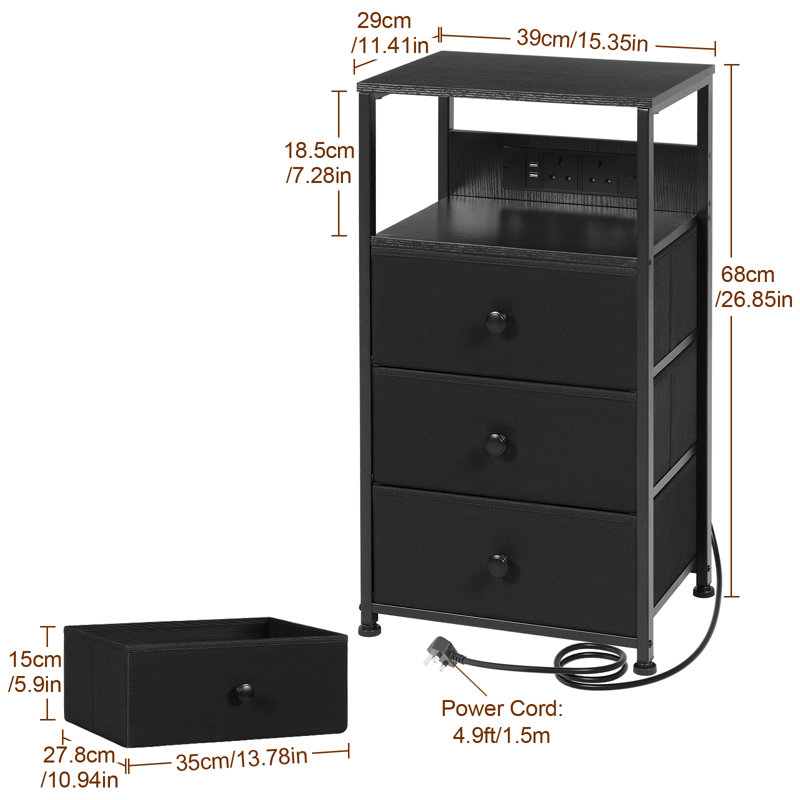 39cm W Metal Bedside Table