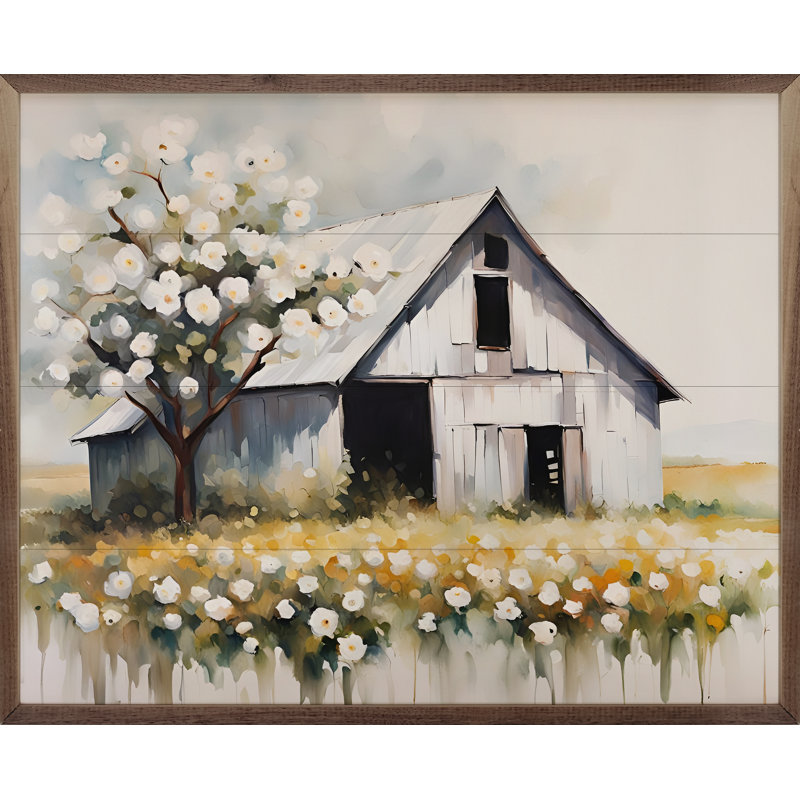 Grange blanche avec arbre, H 32 po x l 40 po x P 1 po