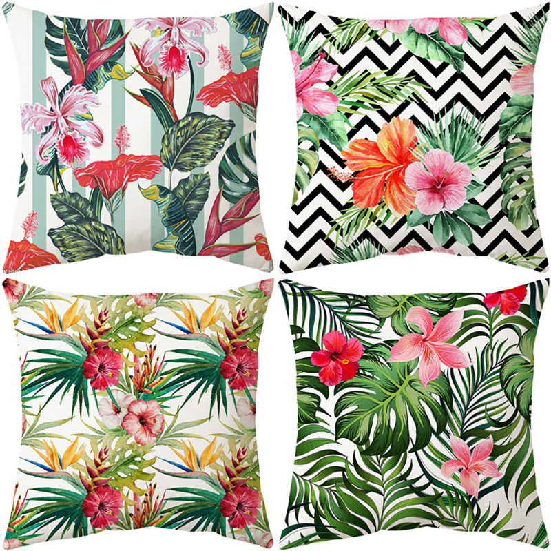 Indoor / Outdoor Floral Square Cushion Cover