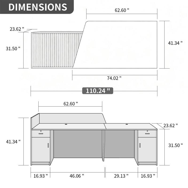 Bureau de réception moderne avec comptoir verrouillable, 41.34'' H X 110.24'' W X 23.62'' D, Brown