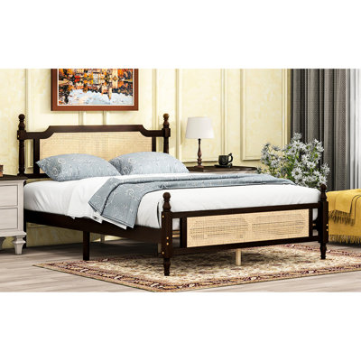 Queen Bed With Accents, Finish, Pine Wood Frame And Enhanced Platform Queen-size Headboard , Frame,