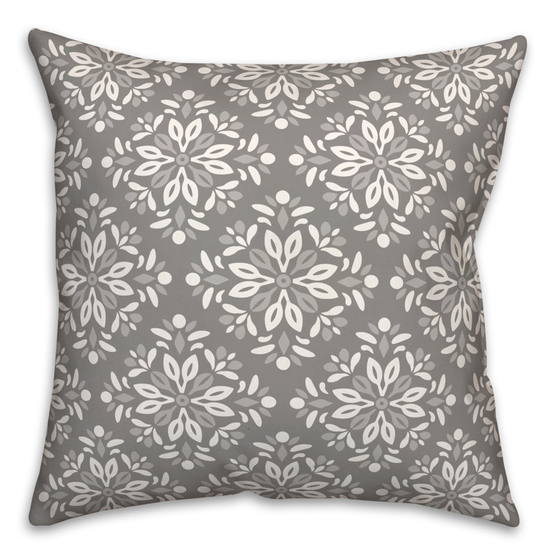 Medallion Outdoor Reversible Throw Pillow, H 18 po x l 18 po, Gris