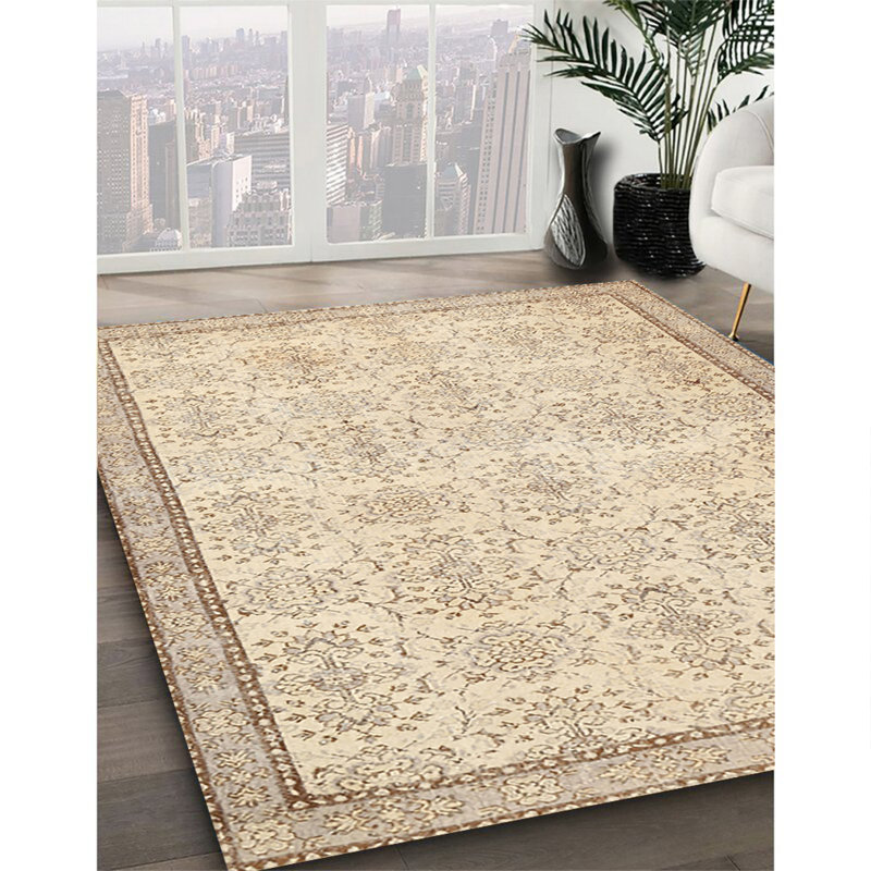 Tapis contemporain beige / olive clair, Rectangle 7 pi x 10 pi