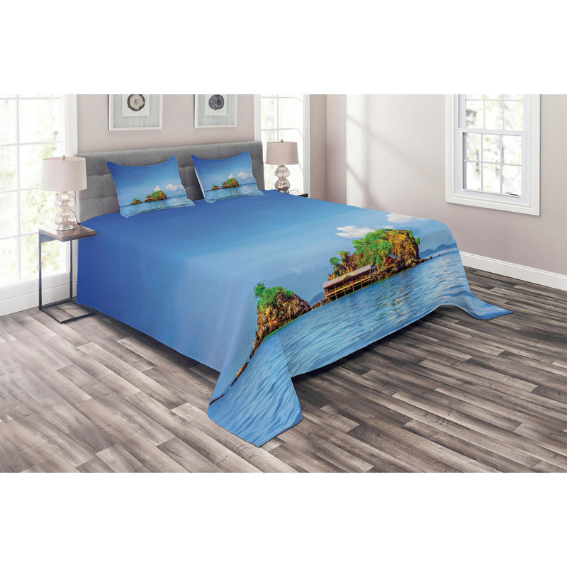 Island Rustic Polyester Coverlet, King Bedspread + 2 Shams