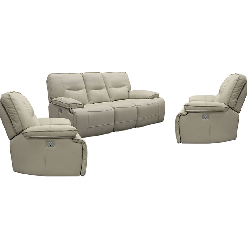 Causeuse et fauteuil inclinable électrique Pomona, Huître, 3 Pieces: Sofa, 2 Recliners