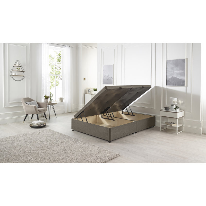 Etheral Side Opening Storage Ottoman Bed Base Hydraulic Lift Tweed Fabric, Coffee, Double (4'6)