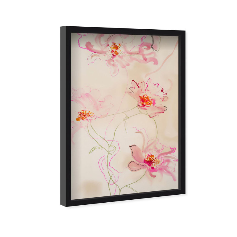 Oliver Gal Pink Flower I Floral & Botanical - Luxury Shadowbox Framed Wall Art, Black, 25.5" H x 17.5" W