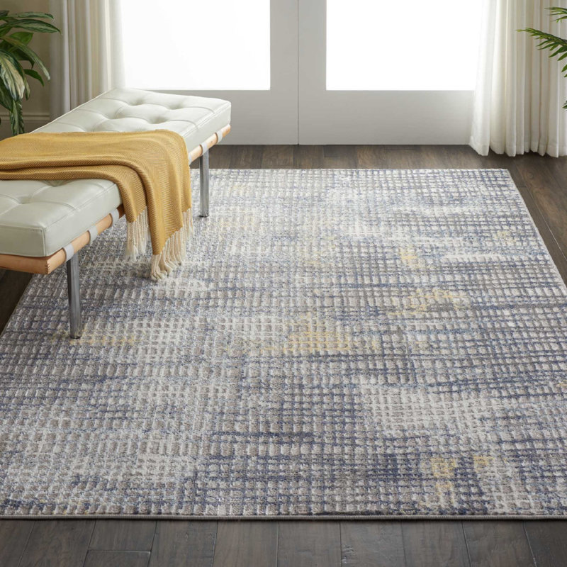 Tapis bleu / blanc contemporain anglais, Rectangle 9 pi x 12 pi