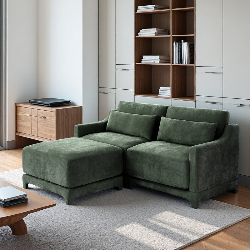 2 Seater Sofa Chenille Fabric With One Ottoman, High - Quality Wood,High - Resilience Sponge Elegant Arms For Bedrooms Living Rooms Apartments