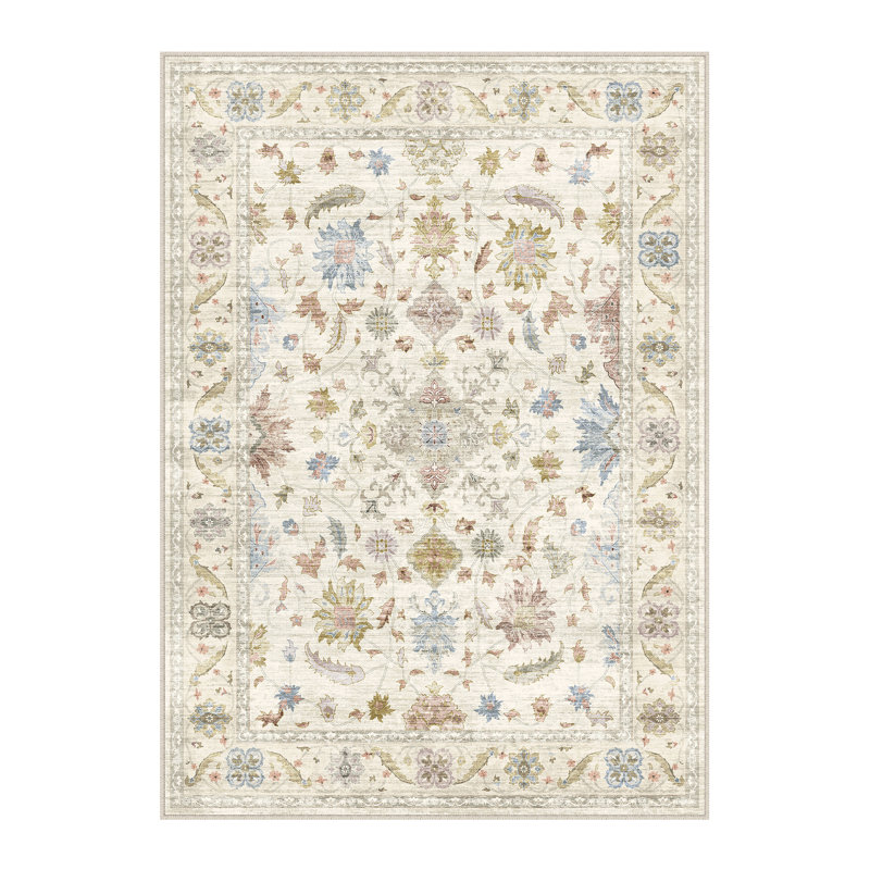 Tapis lavable à motif floral moderne avec envers antidérapant Samuel, Rectangle 5 pi x 7 pi