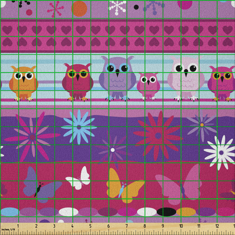 Dashiya Cartoon with Owls Flowers Butterflies Hearts and Snowflakes Multi-Purpose Fabric