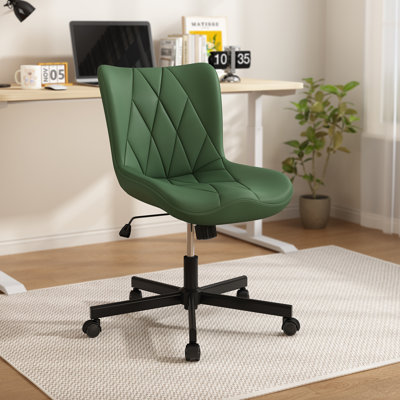 Armless Computer Desk Chair,Ergonomic Mid Back Leather Task Office Chair with Wheels And Lumbar Support for Home Small Space Vanity Makeup