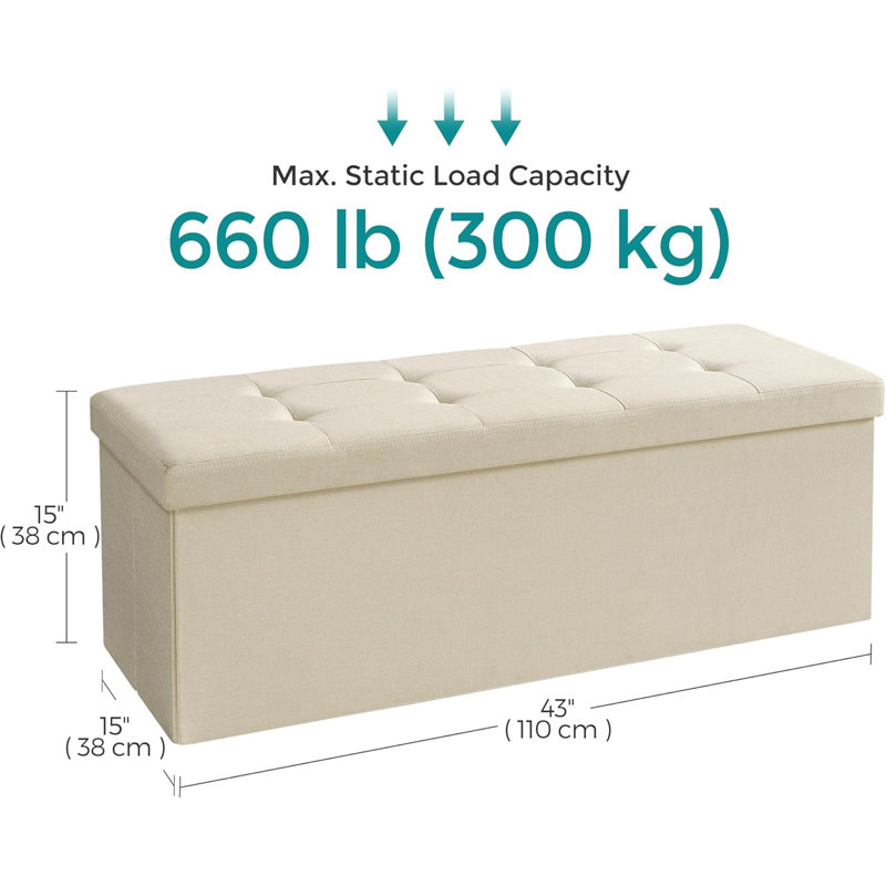 110x38x38cm Linen Upholstered Storage Bench, Cream White