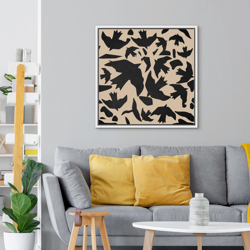 Black Tan Birds, White Floater Frame, 16" H x 16" W