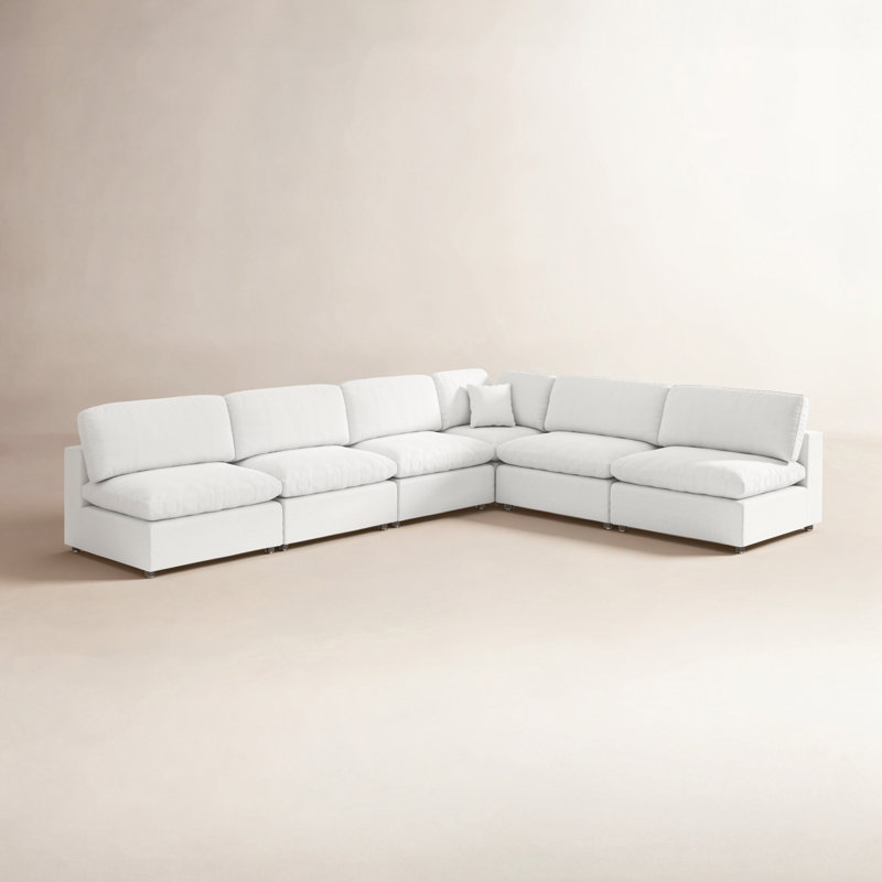 Canapé modulaire rembourré 6 pièces Jossa, Mélange de lin blanc