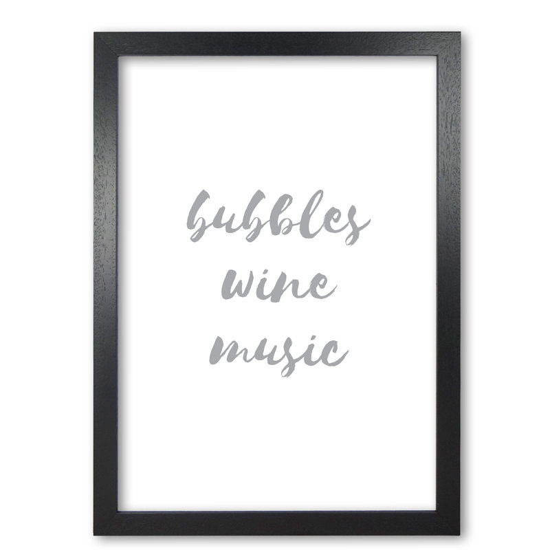 Bubbles Wine Music - Print, 30 cm H x 21 cm W x 5 cm D, Black Grain Frame