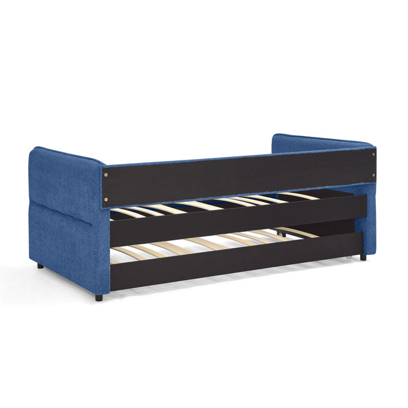 Lit de jour en tissu avec couchette escamotable Boucle, Lit simple, Bleu