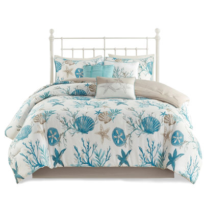 King Comforter - 7 Piece Cotton Blend Starfish Bedding Corals Print Soft