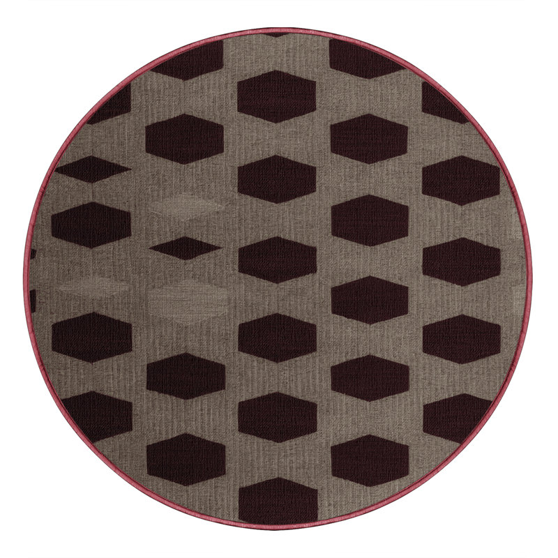 Tapis brun à carreaux lavable à la machine, Rond 5 pi