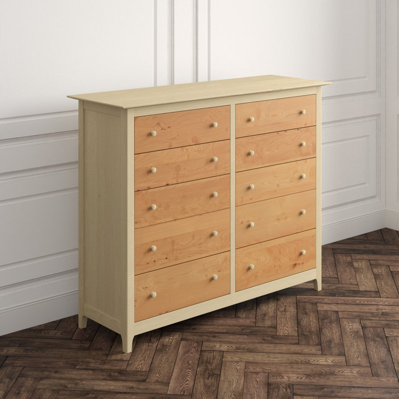 Sarah 10 - Drawer Solid Wood Dresser, Maple and Cherry